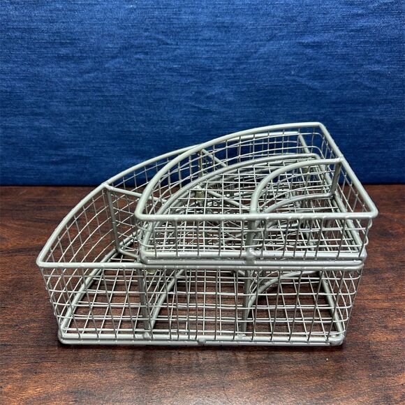 mDesign 2-Tier Corner Wire Storage Basket Silver Metal Organizer Space-Saving - Picture 3 of 5